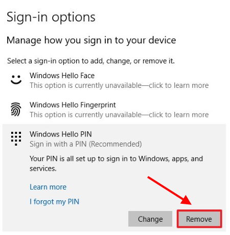 Disable Windows Hello PIN Sign-in Option in windows settings