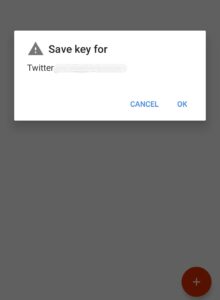 Save authentication key for Twitter