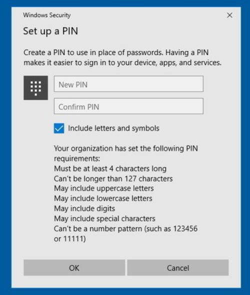 create new Windows Hello PIN and Setup Prompt Notification