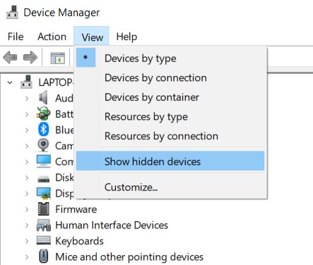показать скрытые устройства