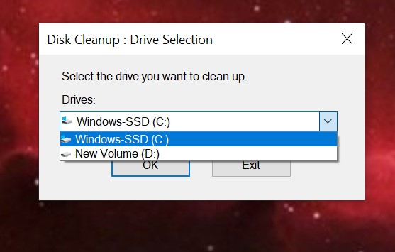 Disk Cleanup: Drive Selection