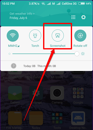 take android screnshot with toggle bar
