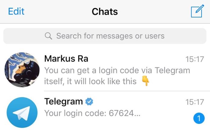 код входа в Telegram