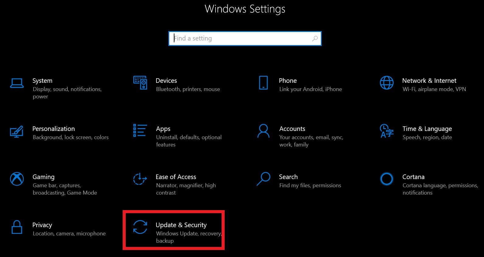 Windows 10 Update and Security