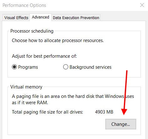 Increase Virtual Memory Size on Windows 10 properties