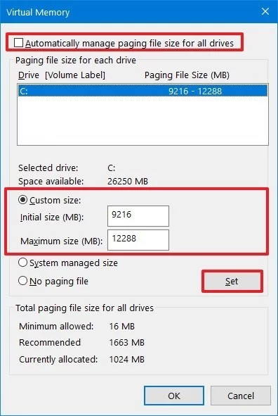 Increase Virtual Memory Size on Windows 10 explorer properties