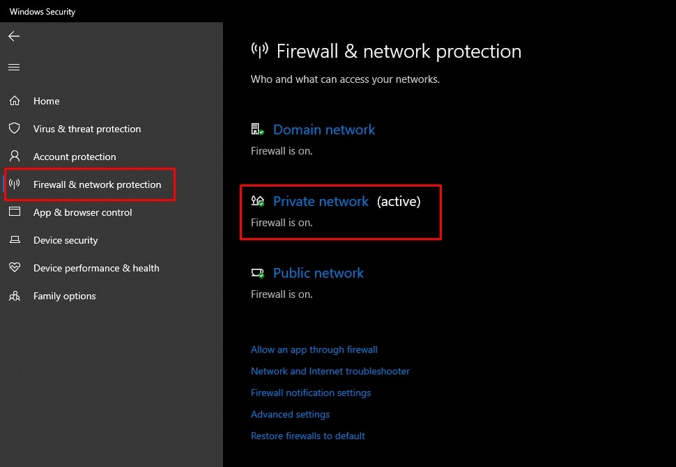 Windows 10 Firewall Settings