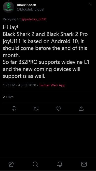 black shark 2 and 2 pro android 10