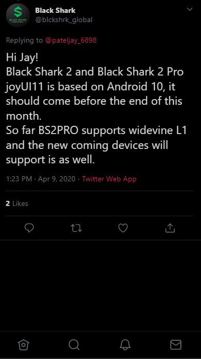 black shark 2 and 2 pro android 10
