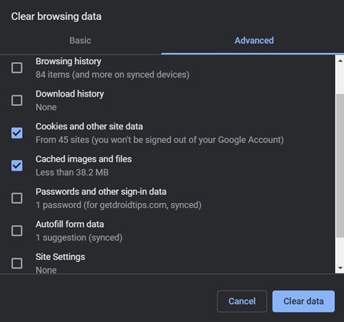 clear browsing data