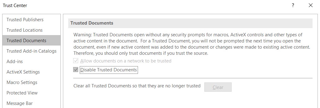 disable trusted docs