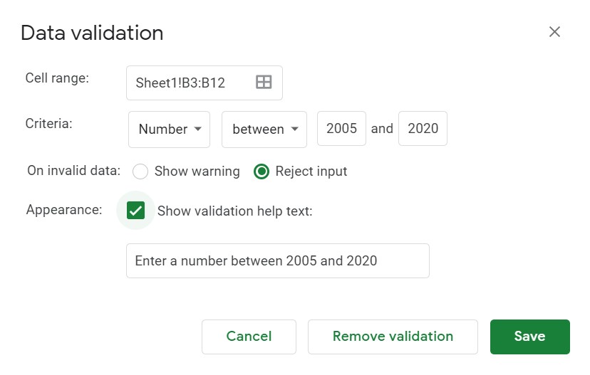 error message google sheets