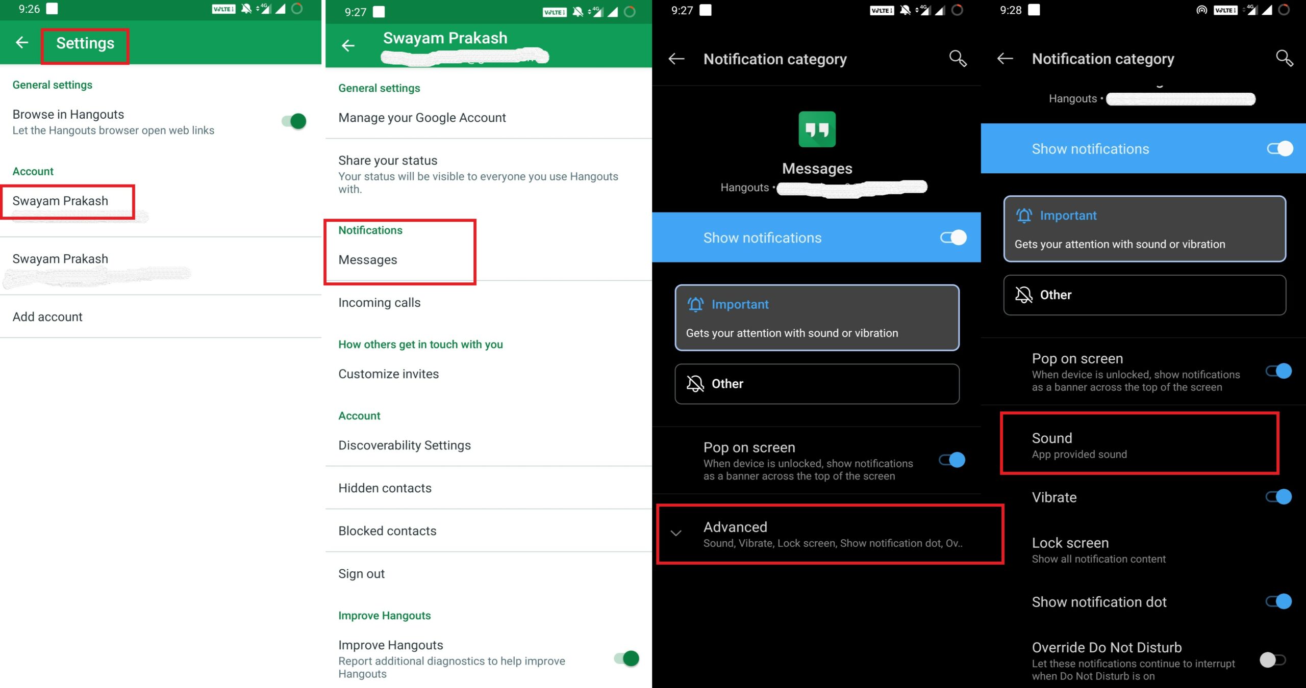 Chnage Message Notifications to fix Google Hangouts Problems