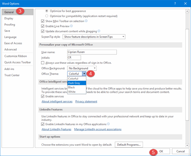 Enable Dark Mode in Microsoft Office settings