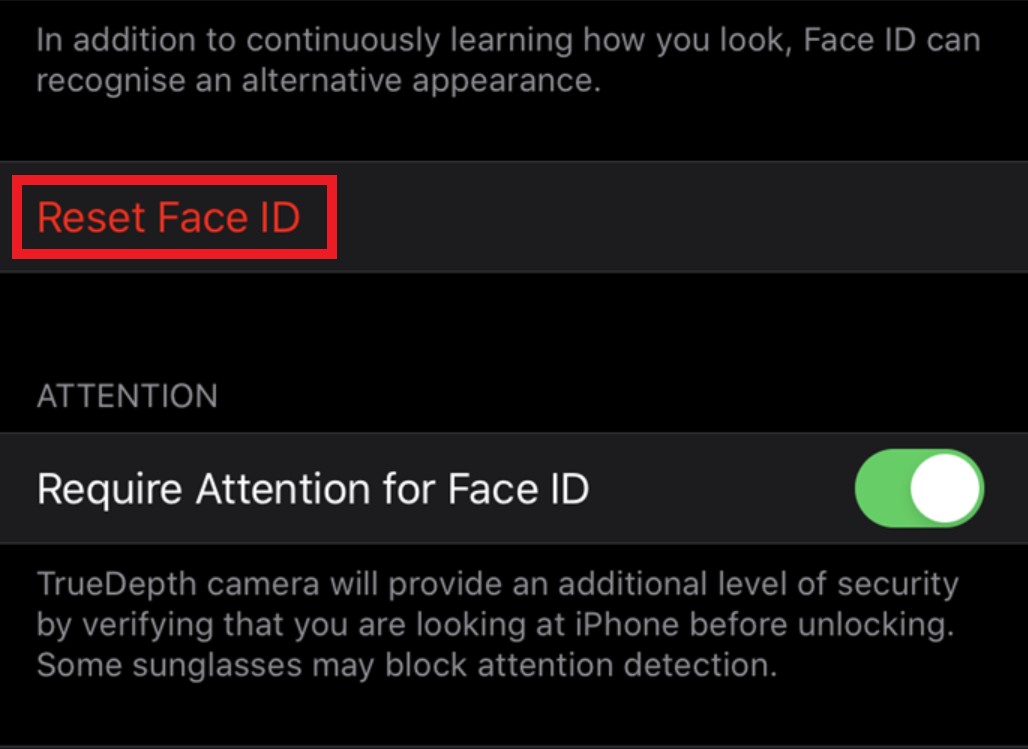 reset iPhone Face ID