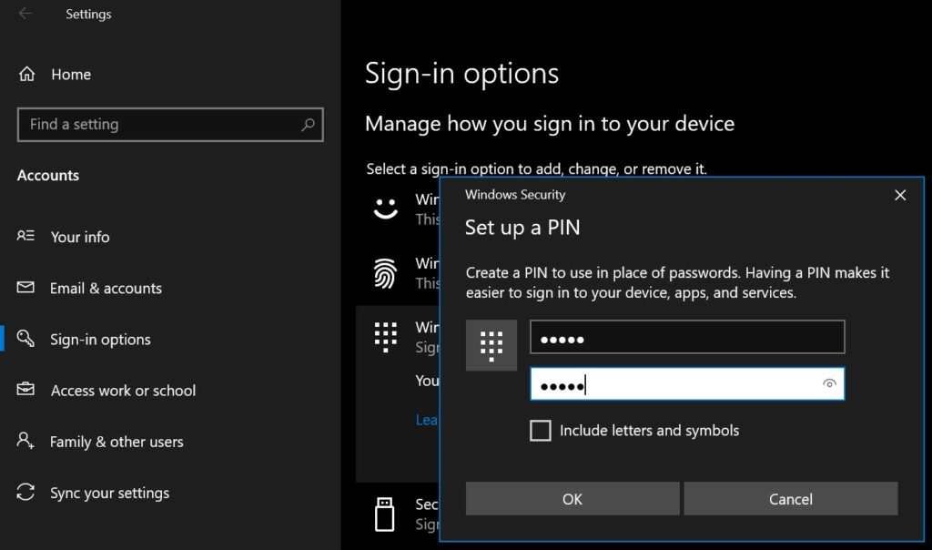 Set PIN on Windows Laptop