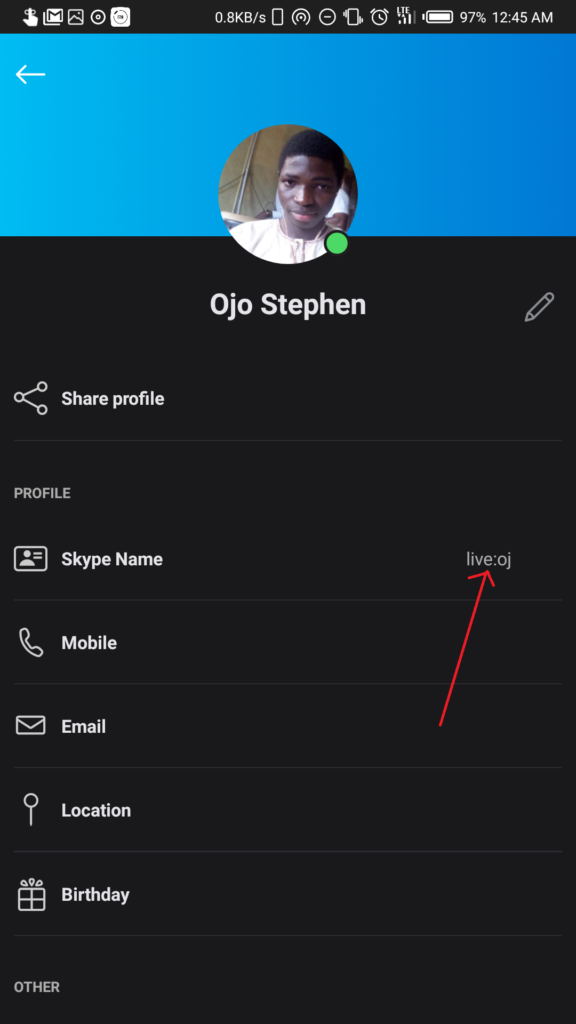 how to find your skype name on mobile