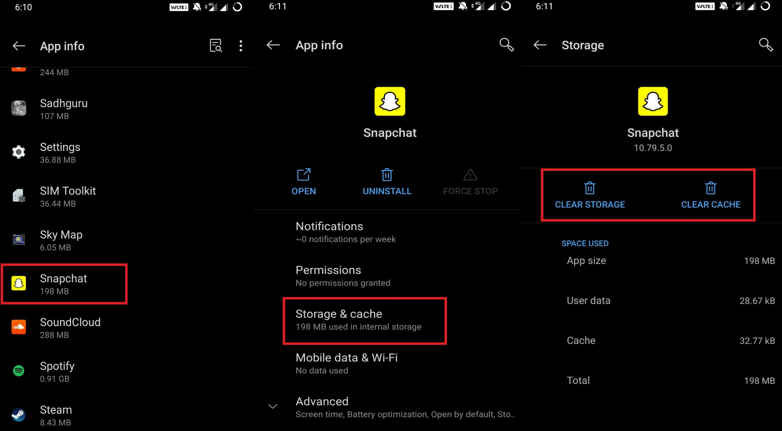 Исправить отключение сервера Snapchat путем очистки кеша