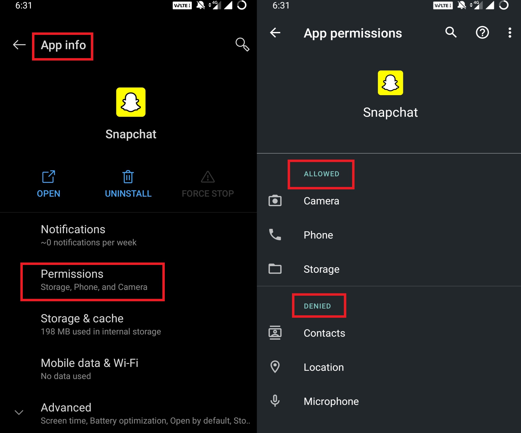 Snapchat Server Down fix by resetting app network permission