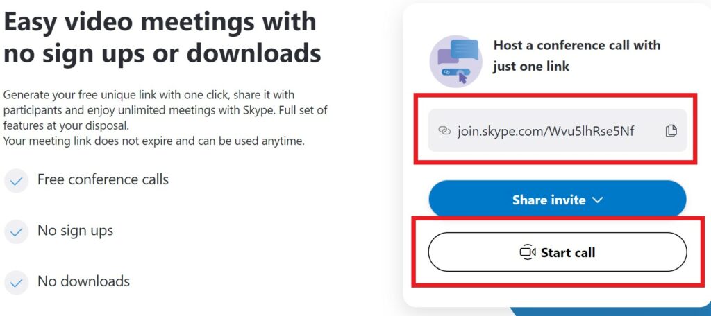 Skype Meet Now Copy Invite link