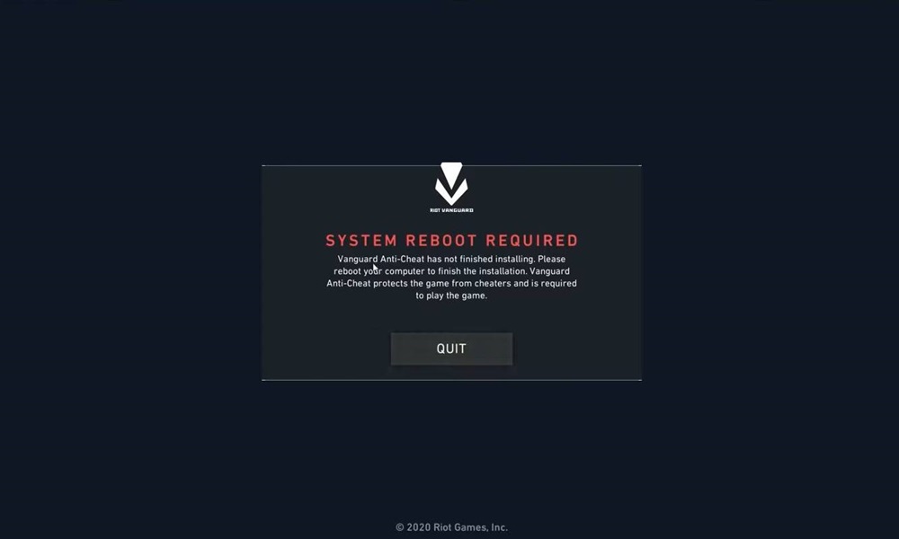 system reboot required vanguard