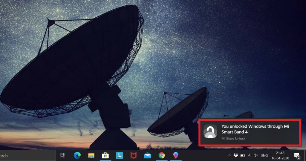 Windows Laptop Unlocked using Mi Smart Band 4
