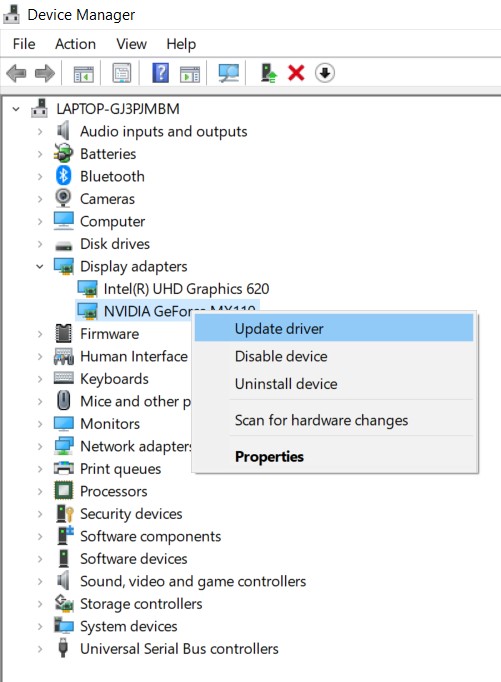 update gpu drivers to fix black screen issue