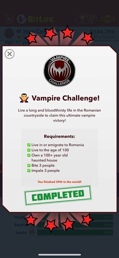 vampire challenge success