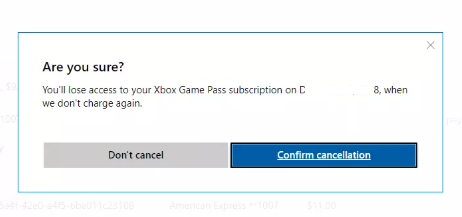 xbox game pass subscription - confirm cancellation