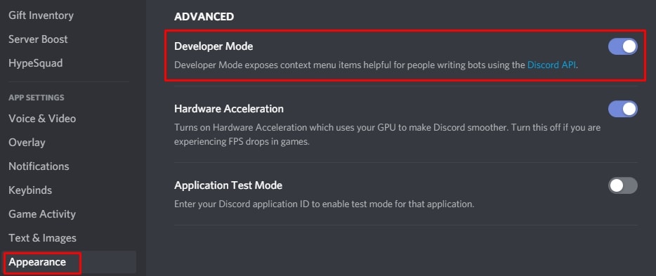 Enable Discord Developer Mode