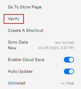 Epic Game Launcher verify