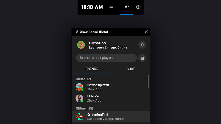 Friends xbox game bar