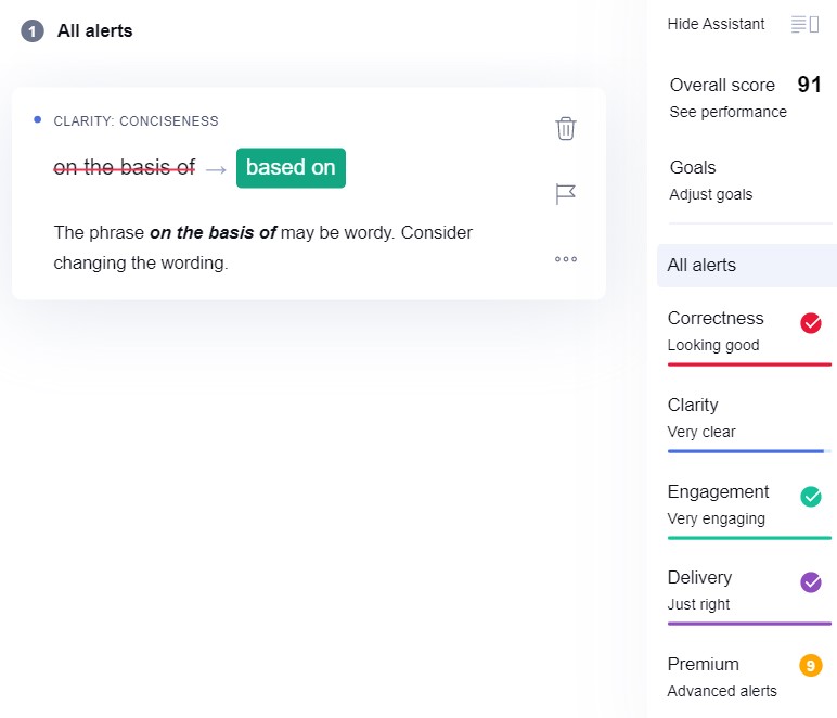 Error Explanation feature of Grammarly Editing Tool