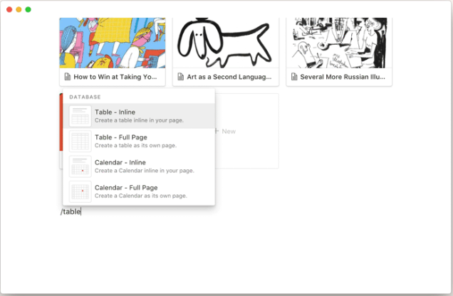 In-line tables in Notion