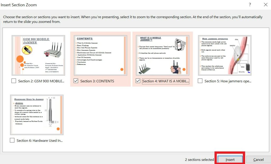 section Zoom in PowerPoint