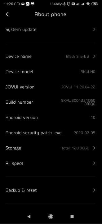 android 10 joyui 11 black shark 2 pro
