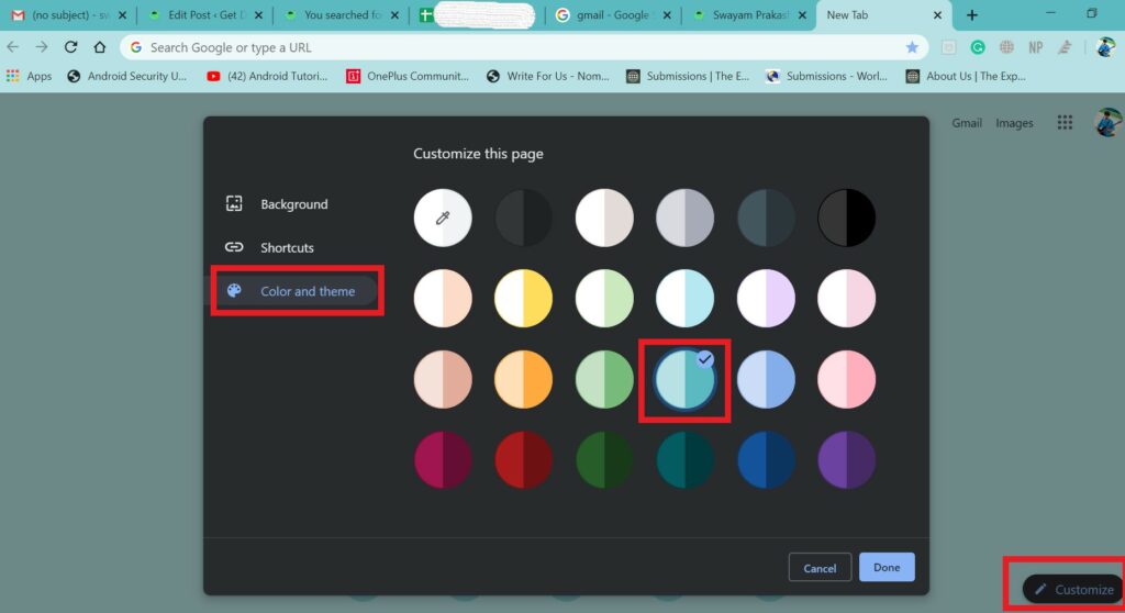 Customize Google Chrome with choice of color
