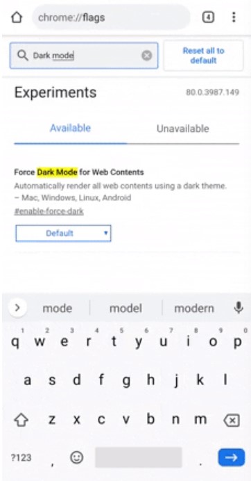 dark mode chrome flags