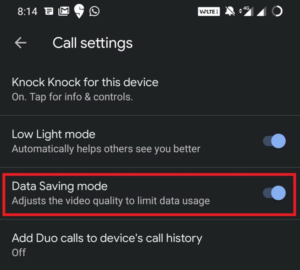 Enable Data Saving Mode