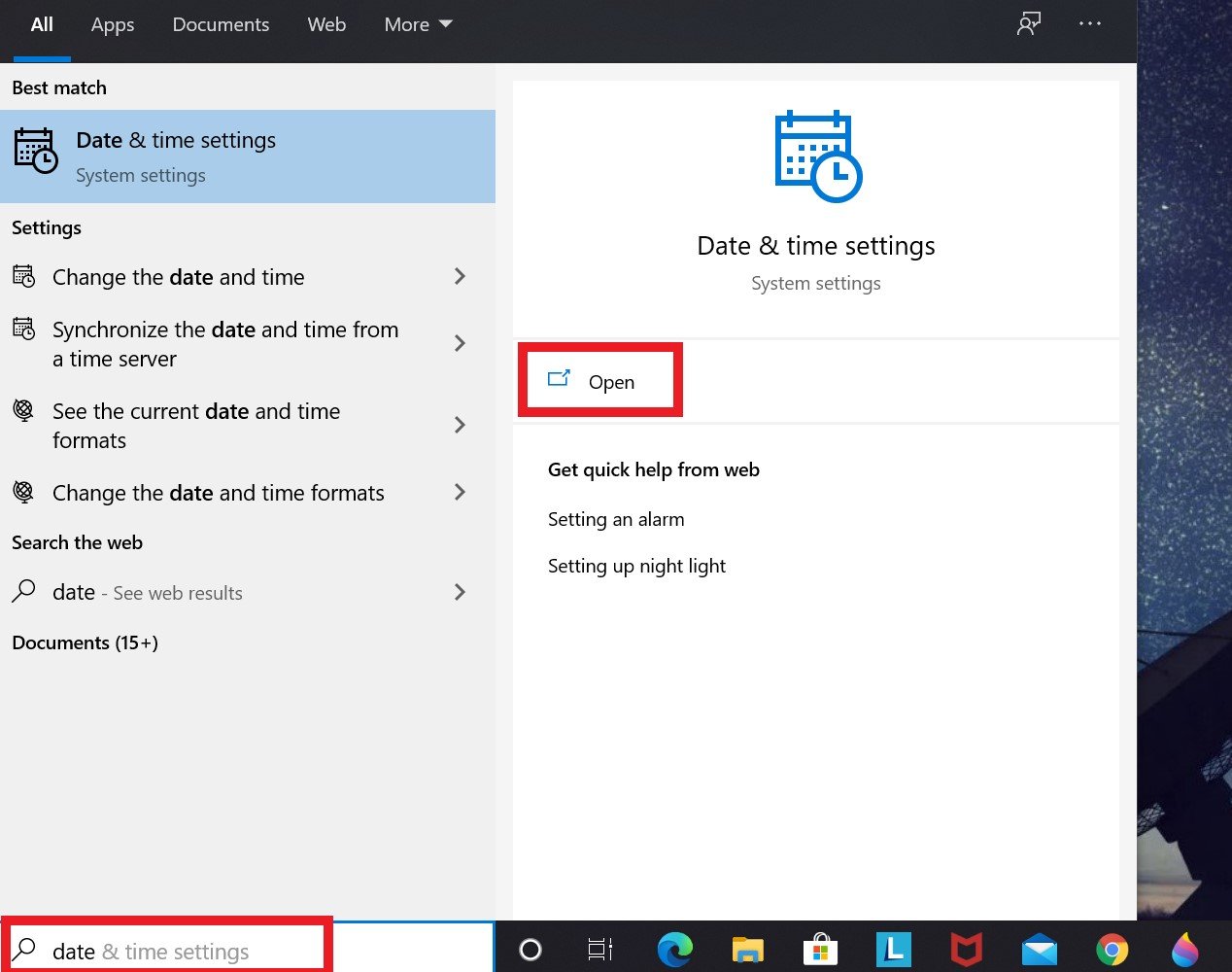 Date & Time Setting on Windows 10