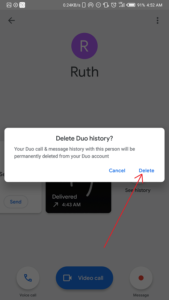 delete google duo call history mobile