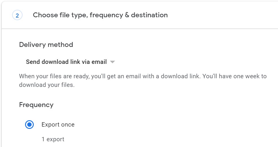 Google Takeout Delivery Method