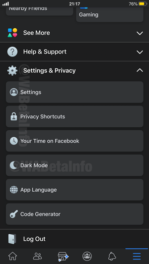 fb dark mode ios