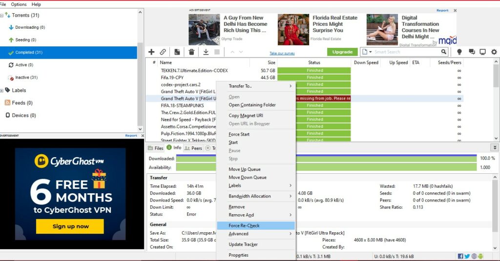 Fix uTorrent Error: Files missing from job error