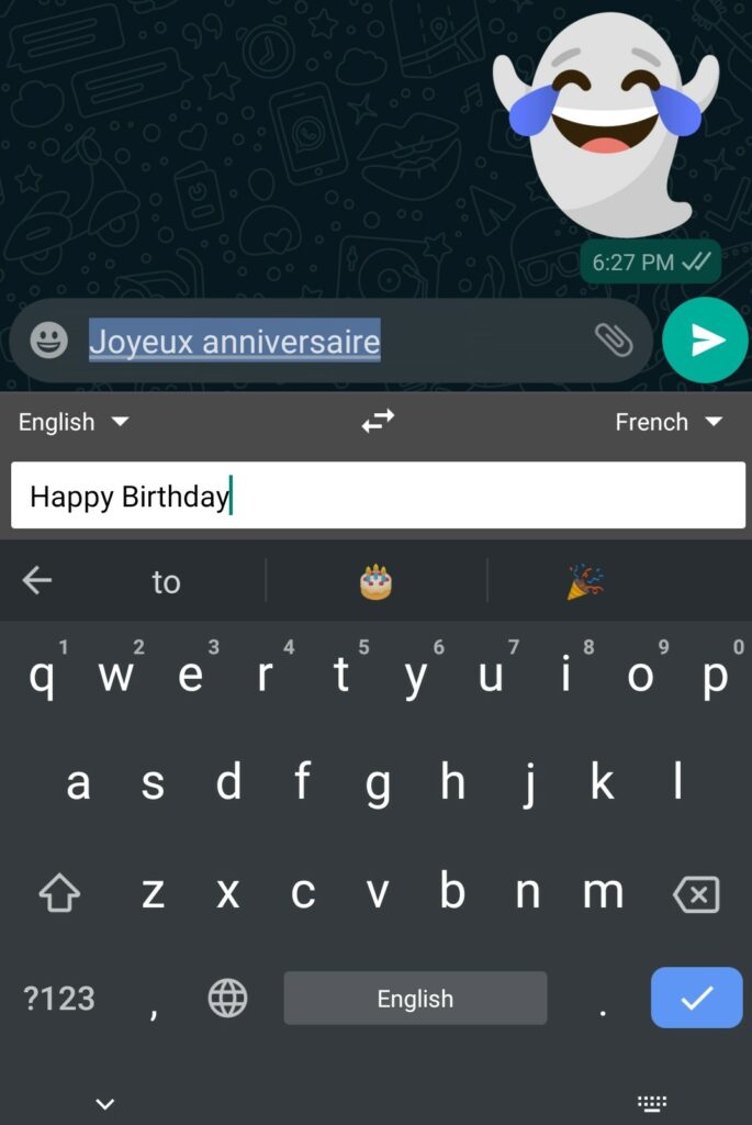 Gboard Keyboard app translate English to French