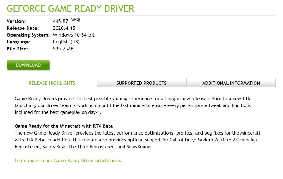 gefore experience driver download
