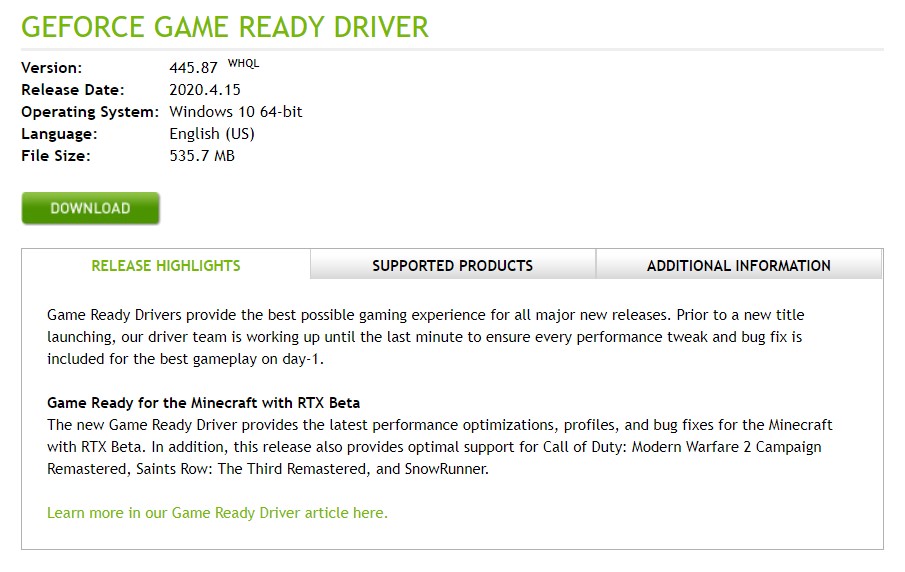 gefore experience driver download