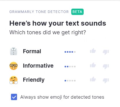 Grammarly Editing Tool Tone detector Feature