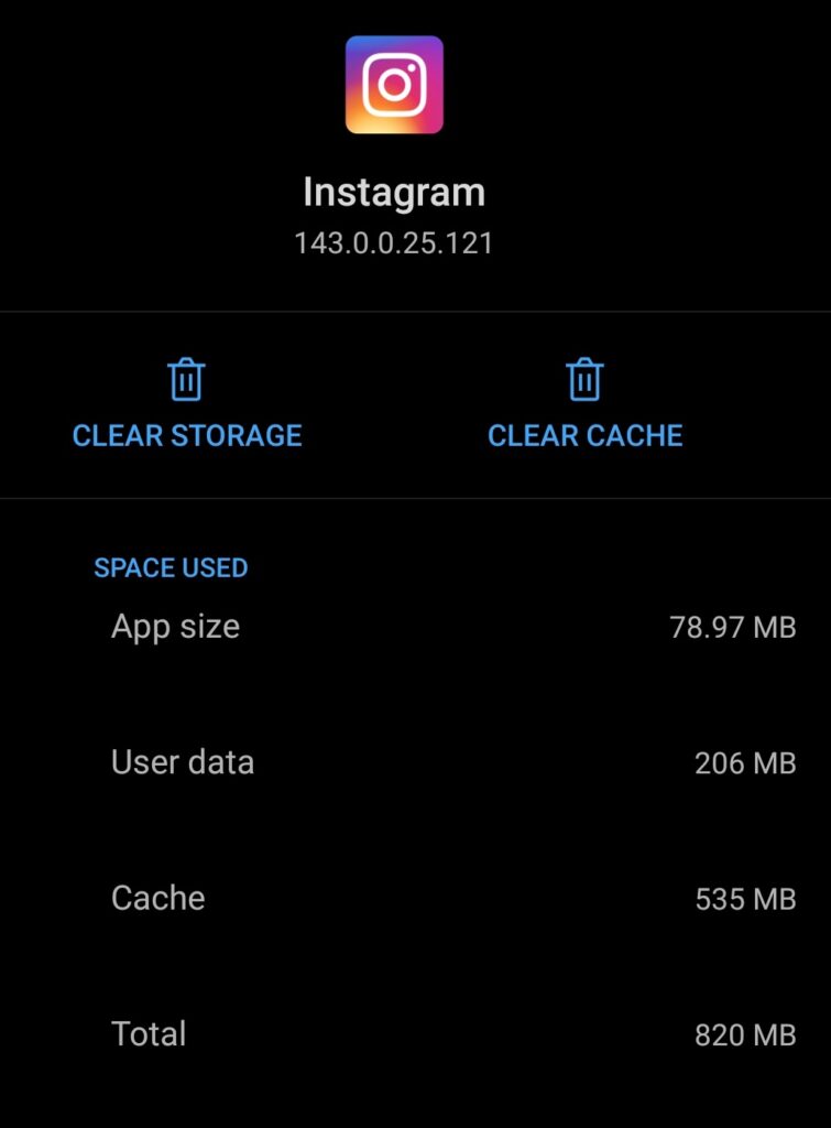 Clear cache of Instagram
