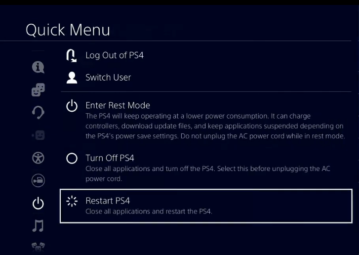 restart ps4 console